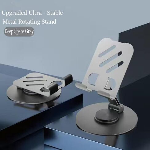 360° Rotating Aluminum Phone Stand, Compact Folding Desktop Holder, Suitable for All Smartphones & Tablets, Modern Accessory for Office, Home, and Car Use (Grey 1pc) in Saudi Arabia
