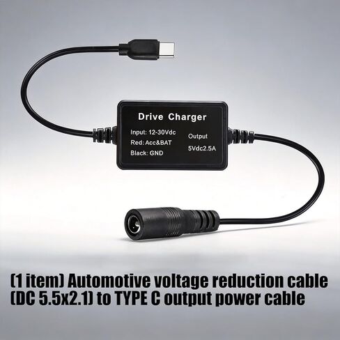 9 فولت / 12 فولت / 24 فولت Dc5521 إلى USB C محول خفض الجهد 5 فولت 2.5 أمبير لأجهزة توجيه السيارة CCTV سلك طاقة الكاميرا in Kuwait