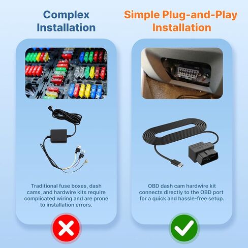 Miofive Obd2 طقم أسلاك صلبة لكاميرا Dash، كابل طاقة 11.5 قدم للتوصيل والتشغيل Obd II، USB من النوع C، مراقبة وضع انتظار السيارات على مدار 24 ساعة مع حماية من الجهد المنخفض قابلة للتعديل، تبديل الطاقة Acc/ثابت in Kuwait