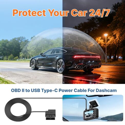 Miofive Obd2 طقم أسلاك صلبة لكاميرا Dash، كابل طاقة 11.5 قدم للتوصيل والتشغيل Obd II، USB من النوع C، مراقبة وضع انتظار السيارات على مدار 24 ساعة مع حماية من الجهد المنخفض قابلة للتعديل، تبديل الطاقة Acc/ثابت in Kuwait