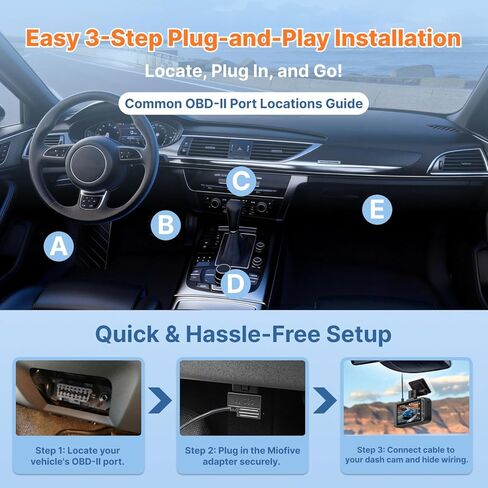 Miofive Obd2 طقم أسلاك صلبة لكاميرا Dash، كابل طاقة 11.5 قدم للتوصيل والتشغيل Obd II، USB من النوع C، مراقبة وضع انتظار السيارات على مدار 24 ساعة مع حماية من الجهد المنخفض قابلة للتعديل، تبديل الطاقة Acc/ثابت in Kuwait