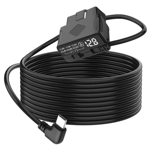 xmsjsiy obd كابل الطاقة لكاميرا داش 90 درجة الزاوية اليمنى نوع c إلى obd كابل مراقبة وقوف السيارات 12 فولت - 24 فولت إلى 5 فولت مجموعة أسلاك كاميرا لوحة القيادة مع عرض الجهد وحماية الجهد المنخفض - 3.5 متر / 11.48 قدم in Saudi Arabia
