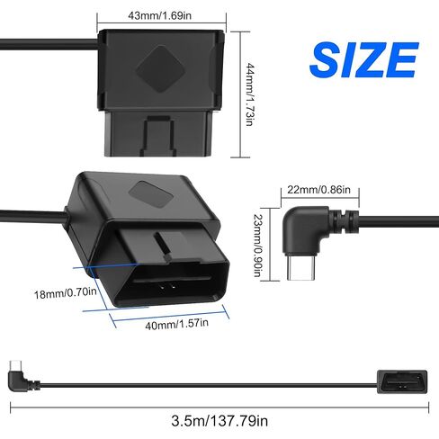 xmsjsiy obd كابل الطاقة لكاميرا داش 90 درجة الزاوية اليمنى نوع c إلى obd كابل مراقبة وقوف السيارات 12 فولت - 24 فولت إلى 5 فولت مجموعة أسلاك كاميرا لوحة القيادة مع عرض الجهد وحماية الجهد المنخفض - 3.5 متر / 11.48 قدم in Saudi Arabia