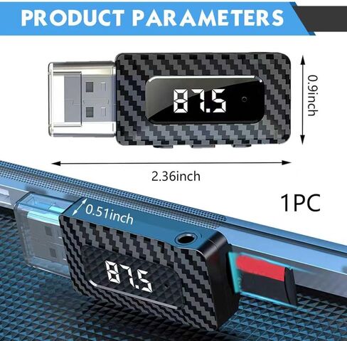 Car USB Bluetooth Receiver, HD LED Display FM Transmitter Audio Adapter, DC 5V Plug and Play Adjustable Frequency Bluetooth Receiver with AUV Connector, for Most Cars Home (Black) in Saudi Arabia