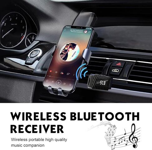 Car USB Bluetooth Receiver, HD LED Display FM Transmitter Audio Adapter, DC 5V Plug and Play Adjustable Frequency Bluetooth Receiver with AUV Connector, for Most Cars Home (Black) in Saudi Arabia