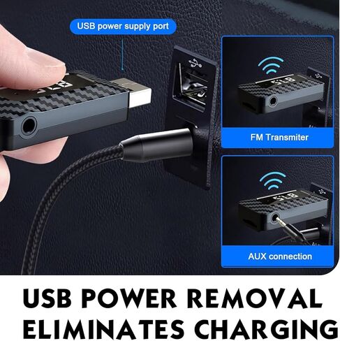 Car USB Bluetooth Receiver, HD LED Display FM Transmitter Audio Adapter, DC 5V Plug and Play Adjustable Frequency Bluetooth Receiver with AUV Connector, for Most Cars Home (Black) in Saudi Arabia