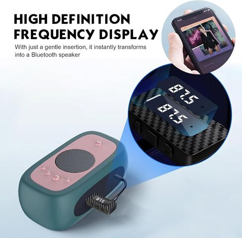 Car USB Bluetooth Receiver, HD LED Display FM Transmitter Audio Adapter, DC 5V Plug and Play Adjustable Frequency Bluetooth Receiver with AUV Connector, for Most Cars Home (Black) in Saudi Arabia