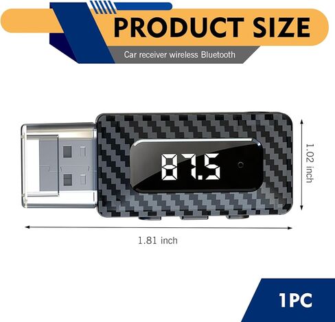 Car USB Bluetooth Receiver, LED Display 5.3 Chip Wireless Audio Adapter with USB Interface and 0.13" Audio Jack, Adjustable FM AUX Transmitter, Universal for Car Stereo Sound (Black) in Saudi Arabia