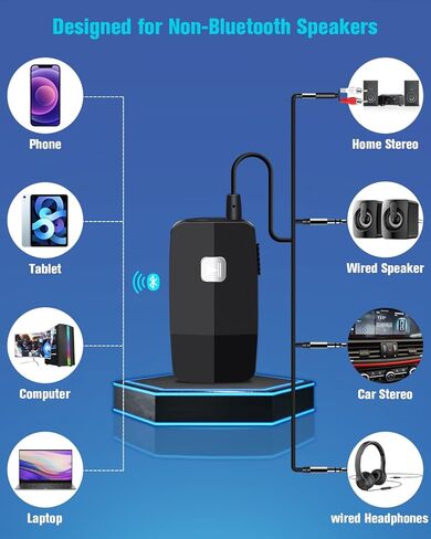 Golvery Bluetooth 5.3 Receiver and Transimtter, Wireless Bluetooth AUX Adapter for TV/PC/CD/MP3/PS4/Home Theater/Speaker w/ 3.5mm AUX and RCA Jack, Low Latency Audio, 2 Devices Pairing in Saudi Arabia