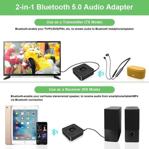 Golvery Bluetooth 5.3 Receiver and Transimtter, Wireless Bluetooth AUX Adapter for TV/PC/CD/MP3/PS4/Home Theater/Speaker w/ 3.5mm AUX and RCA Jack, Low Latency Audio, 2 Devices Pairing in Saudi Arabia