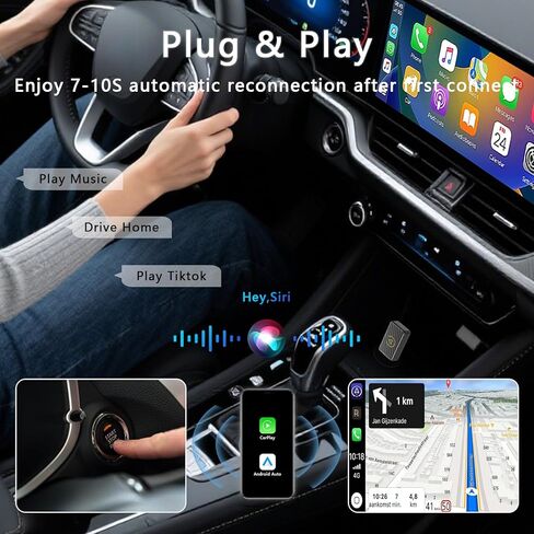 محول CarPlay لاسلكي 2 في 1 ومحول Android Auto - متوافق مع 98% من المركبات التي تدعم CarPlay (iOS 9+) - التوصيل والتشغيل، الاتصال التلقائي in Kuwait