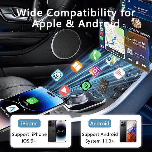 محول CarPlay لاسلكي 2 في 1 ومحول Android Auto - متوافق مع 98% من المركبات التي تدعم CarPlay (iOS 9+) - التوصيل والتشغيل، الاتصال التلقائي in Kuwait