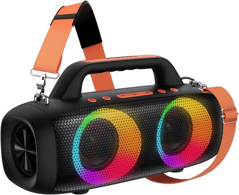 BassBloom Roar 1 مكبر صوت بلوتوث محمول، صوت قوي 60 وات مع JIKE Bass، IPX6 مقاوم للماء، وقت تشغيل 24 ساعة، بلوتوث 5.4، أضواء حفلات RGB، اقتران ستيريو لاسلكي، السفر في الهواء الطلق للتخييم والشاطئ in Kuwait