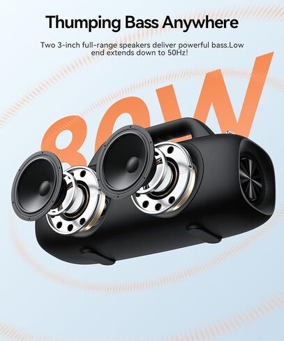 BassBloom Roar 1 مكبر صوت بلوتوث محمول، صوت قوي 60 وات مع JIKE Bass، IPX6 مقاوم للماء، وقت تشغيل 24 ساعة، بلوتوث 5.4، أضواء حفلات RGB، اقتران ستيريو لاسلكي، السفر في الهواء الطلق للتخييم والشاطئ in Kuwait