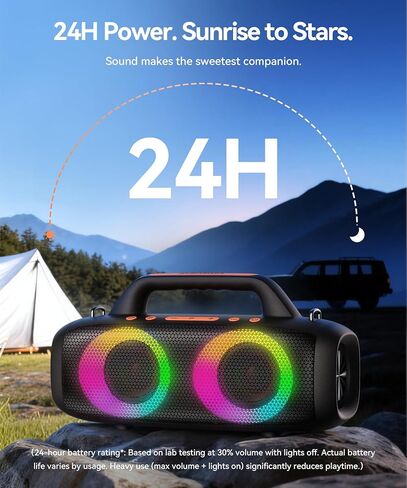 BassBloom Roar 1 مكبر صوت بلوتوث محمول، صوت قوي 60 وات مع JIKE Bass، IPX6 مقاوم للماء، وقت تشغيل 24 ساعة، بلوتوث 5.4، أضواء حفلات RGB، اقتران ستيريو لاسلكي، السفر في الهواء الطلق للتخييم والشاطئ in Kuwait