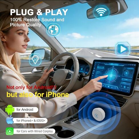 2026 Newly Upgraded Wireless CarPlay Adapter: Plug and Play, Stable Connection Without delay-Wired to Wireless, Compatible with Apple iPhone and Android Devices. in Saudi Arabia