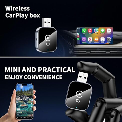 محول CarPlay اللاسلكي لأجهزة Apple iPhone - محول رابط Airplay Mirror Link 4 في 1، اتصال سلس متعدد المستخدمين يحول السلكية إلى محول CarPlay اللاسلكي - بدون زمن انتقال من iOS 10+ إلى الشاشة مع USB-C in Kuwait