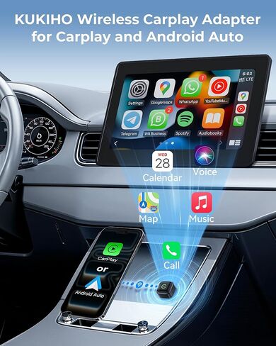 محول CarPlay اللاسلكي، تحويل سلكي إلى لاسلكي، CarPlay 2 في 1 وAndroid Auto، توصيل وتشغيل صغير، اتصال تلقائي سريع وبدون زمن وصول، USB/USB-C للسيارات المزودة بتقنية CarPlay المدمجة وiOS 10+/Android 11+ in Kuwait