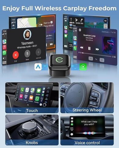 محول CarPlay اللاسلكي، تحويل سلكي إلى لاسلكي، CarPlay 2 في 1 وAndroid Auto، توصيل وتشغيل صغير، اتصال تلقائي سريع وبدون زمن وصول، USB/USB-C للسيارات المزودة بتقنية CarPlay المدمجة وiOS 10+/Android 11+ in Kuwait