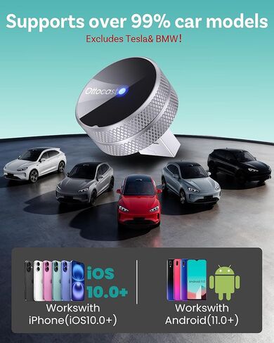 OTTOCAST Mini Tube 2026 Wireless CarPlay & Android Auto Adapter, Ultra-Fast Auto Reconnect,WiFi 6 & Bluetooth 5.4,Mini Plug & Play Dongle for Cars with Wired CarPlay in Saudi Arabia