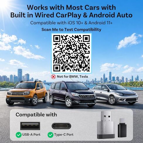 OTTOCAST Mini Nova, 2 in 1 Wireless Carplay & Android Auto Adapter, Plug & Play 2026 Upgraded with AI Assistance (ChatGPT, Gemini, Claude) in Saudi Arabia