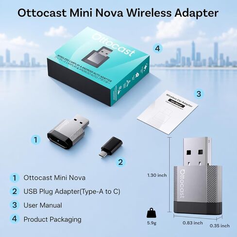 OTTOCAST Mini Nova, 2 in 1 Wireless Carplay & Android Auto Adapter, Plug & Play 2026 Upgraded with AI Assistance (ChatGPT, Gemini, Claude) in Saudi Arabia