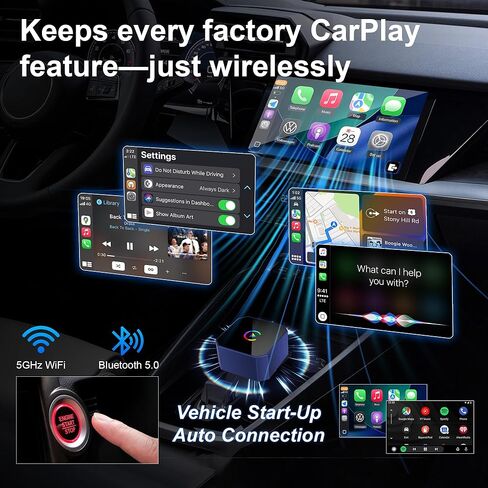 محول CarPlay لاسلكي صغير مطور لعام 2026 لأجهزة Apple CarPlay وAndroid Auto، التوصيل والتشغيل، اتصال سريع وتلقائي، بدون زمن الوصول، محول لاسلكي 2 في 1 لتشغيل السيارة لهاتف iPhone iOS 10+ وAndroid 11+ in Kuwait