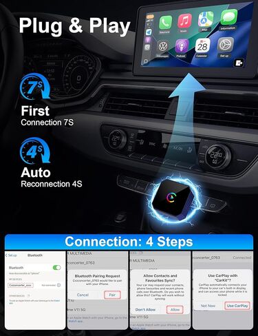 محول CarPlay لاسلكي صغير مطور لعام 2026 لأجهزة Apple CarPlay وAndroid Auto، التوصيل والتشغيل، اتصال سريع وتلقائي، بدون زمن الوصول، محول لاسلكي 2 في 1 لتشغيل السيارة لهاتف iPhone iOS 10+ وAndroid 11+ in Kuwait
