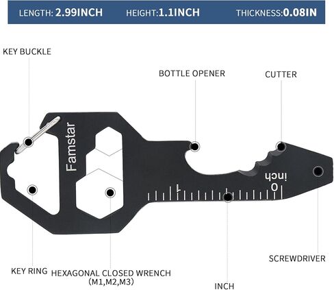 Keychain Multi tool 3Pack Metal Pocket Tool for men Portable No rust multi-function tools Wrench for Screw,ruler and bottle opener,19 in 1 Total Routine maintenance in Saudi Arabia