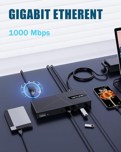 WAVLINK Displaylink Docking Station 3 Monitors with 130W Power Delivery, 10Gbps USB for MacBook (M1-M5, Neo) & Windows, USB-C(3 HDMI, 2 DisplayPort, 2 USB-C, 4 USB3.1, Ethernet, Audio) in Saudi Arabia
