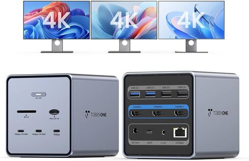 TobenONE 16-in-1 Laptop Docking Station 𝗧𝗿𝗶𝗽𝗹𝗲 𝟰𝗞 Monitor with 150W Power Supply, 3 HDMI, 2.5Gbps Ethernet, 7 USB, USB-C Docking Station for Thunderbolt 5/4/3 Windows/Dell/Lenovo/HP/Asus in Saudi Arabia