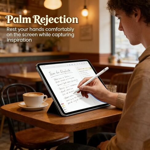 قلم ستايلس لجهاز iPad 2018-2026، شحن سريع لمدة 13 دقيقة مع حساسية للإمالة ورفض راحة اليد، متوافق مع iPad 6/7/8/9/10/11th Gen، Air 3/4/5/6/7/M2/M3، Pro 11"/12.9"/13"/M4، Mini 5/6/7th Gen، أبيض in Kuwait
