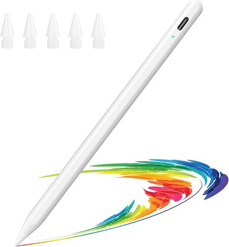قلم شاشة لجهاز iPad (6-11) قلم لمس نشط سريع الشحن متوافق مع 2018-2025 Apple iPad Pro 11"/12.9"/M4، iPad Air 3/4/5/M2/M3، iPad mini 5/6، أبيض in Kuwait