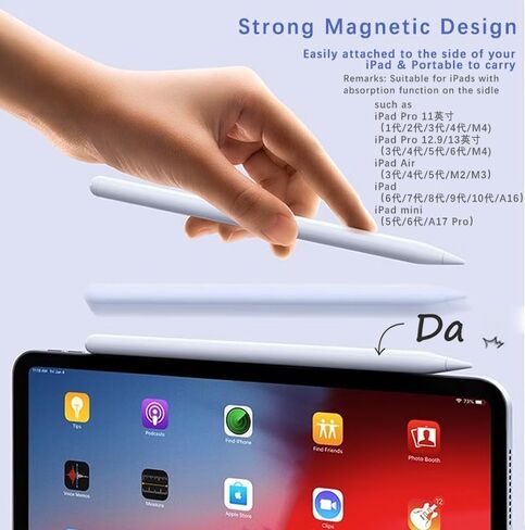 قلم شاشة لجهاز iPad (6-11) قلم لمس نشط سريع الشحن متوافق مع 2018-2025 Apple iPad Pro 11"/12.9"/M4، iPad Air 3/4/5/M2/M3، iPad mini 5/6، أبيض in Kuwait
