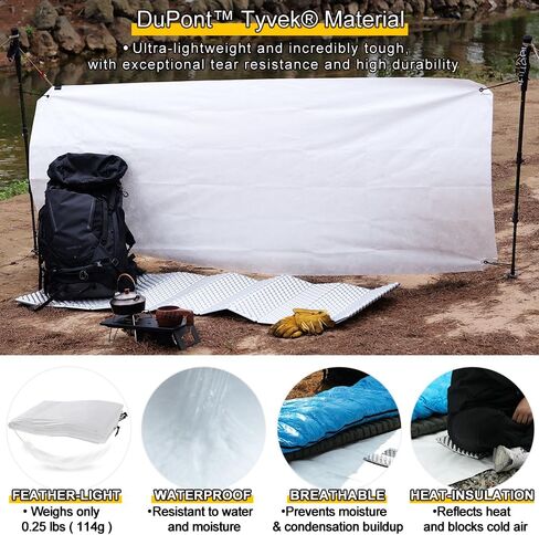 Soomloom Dupont™ Tyvek® GroundSheet 1P مقاوم للماء ومتين ومقاوم للطقس وخفيف الوزن ومقاوم للثقب والتمزق ومتعدد الاستخدامات وقابل للتخصيص وبساط تخييم في الهواء الطلق وملاءات أرضية in Kuwait