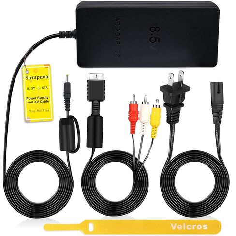 سلك طاقة Sirmpuna وكابل AV لجهاز PS2، شاحن محول طاقة تيار متردد لوحدة تحكم الألعاب PlayStation 2 Slim A/C 70000، مجموعة بديلة للشحن الآمن مع حماية من الحرارة الزائدة in Kuwait