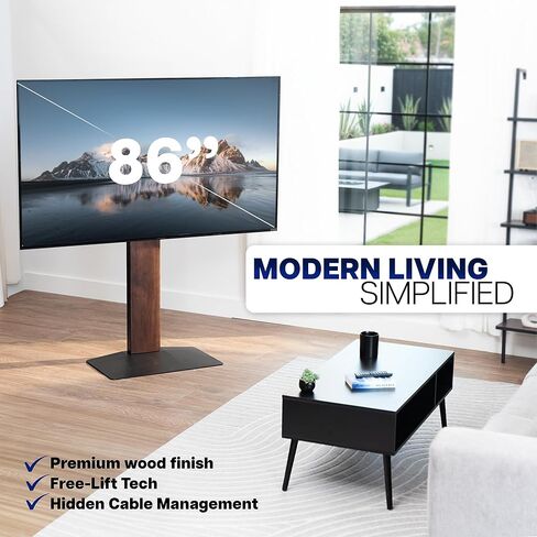 VIVO FreeLift TV Floor Stand for 55" to 86" Screens with Heavy Duty Super-Sized Base, Holds 88 lbs, Black and Dark Walnut, STAND-TV86S in Saudi Arabia