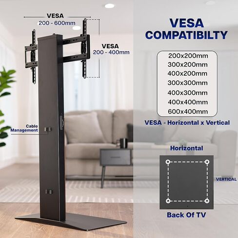VIVO FreeLift TV Floor Stand for 55" to 86" Screens with Heavy Duty Super-Sized Base, Holds 88 lbs, Black and Dark Walnut, STAND-TV86S in Saudi Arabia