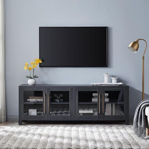 Henn&Hart Rectangular TV Stand for TV's up to 80" in Charcoal Gray, Electric Fireplace TV Stands for the Living Room in Saudi Arabia