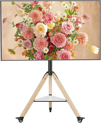 unho Corner tv Stand for 40 45 50 55 60 65 70 72 75 Inch LCD LED Flat Tripod Wood Floor TV Mount Stand with Wheels Max VESA600x400mm up to 88lbs in Saudi Arabia