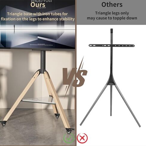 unho Corner tv Stand for 40 45 50 55 60 65 70 72 75 Inch LCD LED Flat Tripod Wood Floor TV Mount Stand with Wheels Max VESA600x400mm up to 88lbs in Saudi Arabia