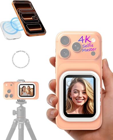 شاشة مراقبة سيلفي Vlog، شاشة سيلفي مغناطيسية لاسلكية لهاتف iPhone، 3 مستويات سطوع، تكبير وتصغير، شاشة هاتف الكاميرا الخلفية لإنشاء محتوى TikTok YouTube in Saudi Arabia