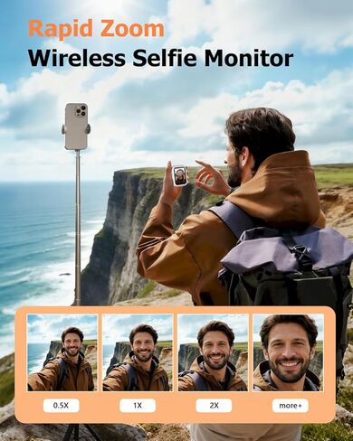 شاشة مراقبة سيلفي Vlog، شاشة سيلفي مغناطيسية لاسلكية لهاتف iPhone، 3 مستويات سطوع، تكبير وتصغير، شاشة هاتف الكاميرا الخلفية لإنشاء محتوى TikTok YouTube in Saudi Arabia
