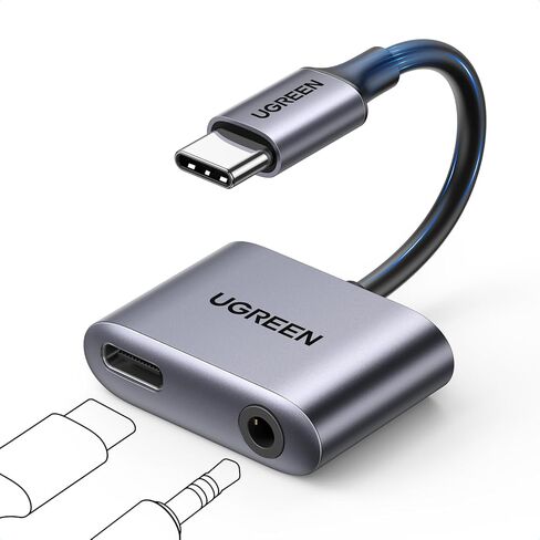 UGREEN USB C to 3.5mm Audio and Charger Adapter 2 in 1 Type C to Aux Headphone Jack with PD 60W Charging Dongle for Earbuds Compatible with iPhone 17 16 Pro Max, Galaxy S26 S25 Ultra iPad Pro Switch 2 in Saudi Arabia
