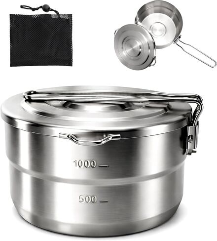 ZOOFOX 18/10 Stainless Steel Camping Pot, 1.5 Quart Food Grade Small Pot with Lid, Locking Handle and Storage Bag, Portable Lightweight Saucepan for Outdoor Cooking, Backpacking, Hiking and Picnic in Saudi Arabia