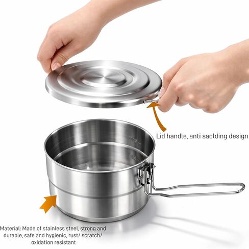 ZOOFOX 18/10 Stainless Steel Camping Pot, 1.5 Quart Food Grade Small Pot with Lid, Locking Handle and Storage Bag, Portable Lightweight Saucepan for Outdoor Cooking, Backpacking, Hiking and Picnic in Saudi Arabia