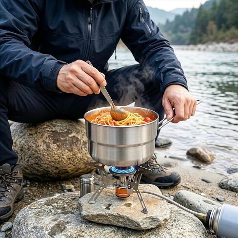 ZOOFOX 18/10 Stainless Steel Camping Pot, 1.5 Quart Food Grade Small Pot with Lid, Locking Handle and Storage Bag, Portable Lightweight Saucepan for Outdoor Cooking, Backpacking, Hiking and Picnic in Saudi Arabia