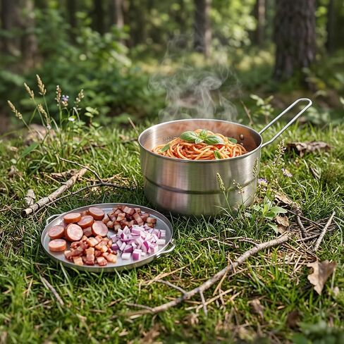 ZOOFOX 18/10 Stainless Steel Camping Pot, 1.5 Quart Food Grade Small Pot with Lid, Locking Handle and Storage Bag, Portable Lightweight Saucepan for Outdoor Cooking, Backpacking, Hiking and Picnic in Saudi Arabia