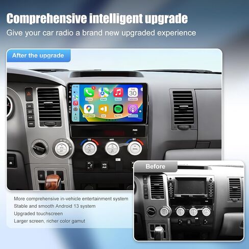 ستيريو راديو السيارة لسيارة Toyota Tundra 07-13 Sequoia 08-18، ترقية Android 13/10 بوصة QLED IPS شاشة تعمل باللمس/Carplay لاسلكي/Android Auto/Bluetooth/GPS Navigation/WiFi/5G/HD كاميرا الرؤية الخلفية/SWC/FM in Kuwait