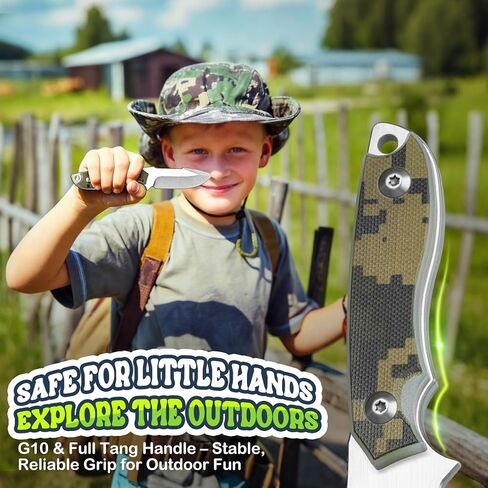 Kids Knife for Boys – Scout Training & First Outdoor Knife with Rounded Tip & Unsharpened D2 Steel Blade, Stonewashed Finish, G10 Camo Handle – Outdoor Skill Learning Tool in Saudi Arabia